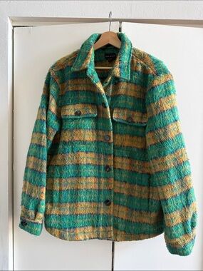 Striped Green & Mustard Teddy Jacket - Women